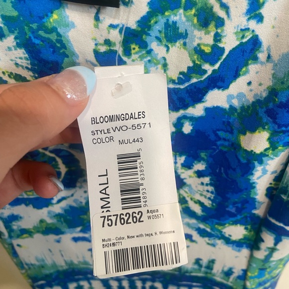 NWT aqua dress from Bloomingdale’s, size small, colors: blue, green, and white - Picture 6 of 8